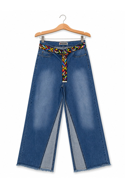 ZANESSİ FASHION Plus Size Belted Lycra Denim Women's Trousers