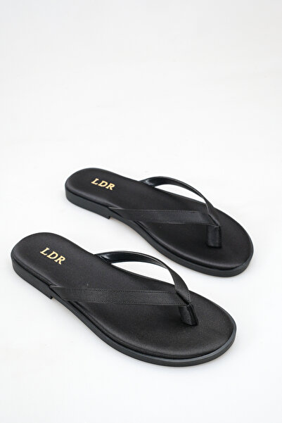 LDR Women's Black Satin Flat Flip-Flops