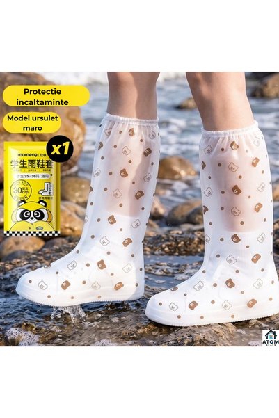 ATOM DEALS Set 5 protectii impermeabile pentru incaltaminte copii ATOM Deals®, marime 25-36, model ursuleti, protectie ploaie si noroi