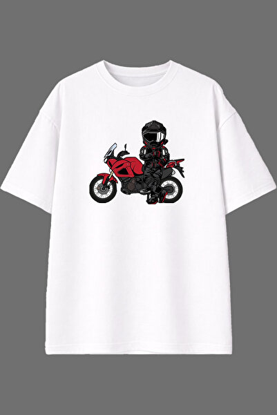 VSRN Bikerska majica sa prednjim printom, bijela, oversized, sa dizajnom leže...