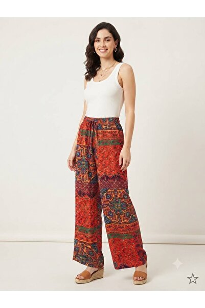 520CK Women's Ethnic Patterned Wide-Leg Viscose Trousers / Plazzo Pants