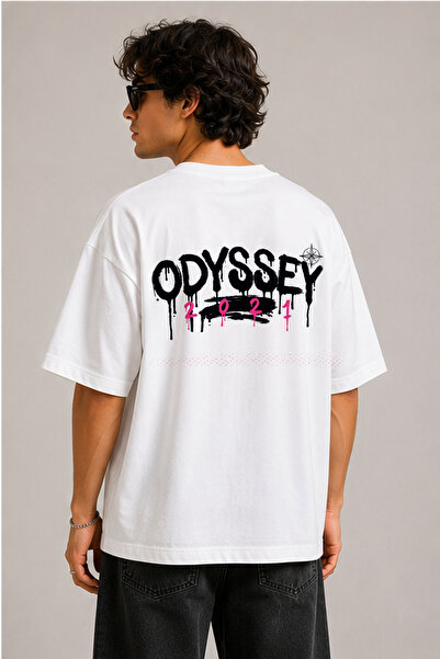 BAGAND Premium Oversize Unisex White T-Shirt Odyssey 2021 Printed T-Shirt