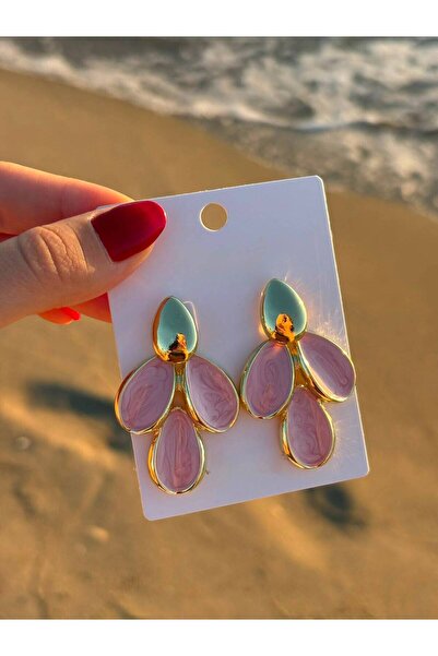 LioraJewellry Sedefli Yaprak Küpe Pembe
