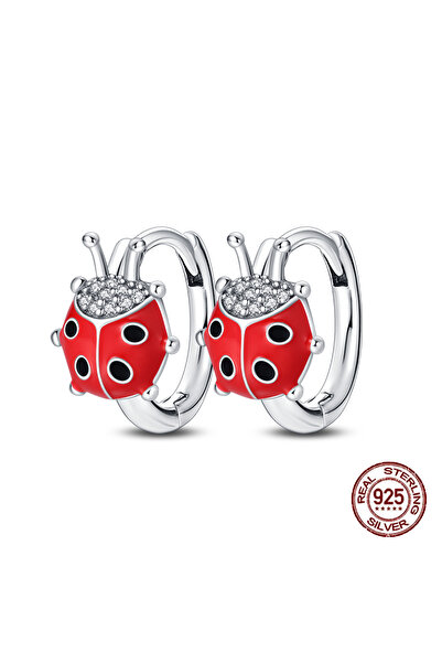 Choice PAE161 100% 925 Sterling Silver Colorful Red Ladybug Double Hoop Earri...