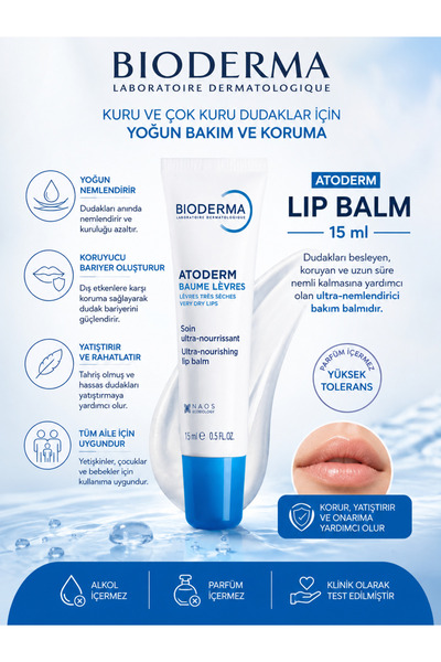 Bioderma Atoderm Dudak Bakım Balmı 15 ml - Ultra Besleyici Onarıcı ve Nemlend...