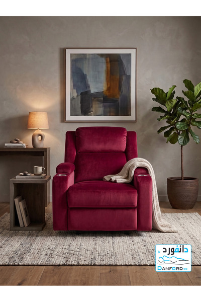 DANFORD BD Fixed Recliner Chair with Cup Holder and Footrest Red Color Luxuri...