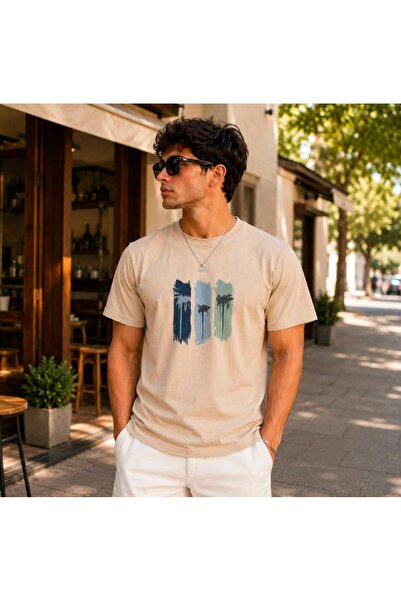 TREND EMMODA تي شيرت رجالي كبير الحجم مطبوع عليه شجرة النخيل