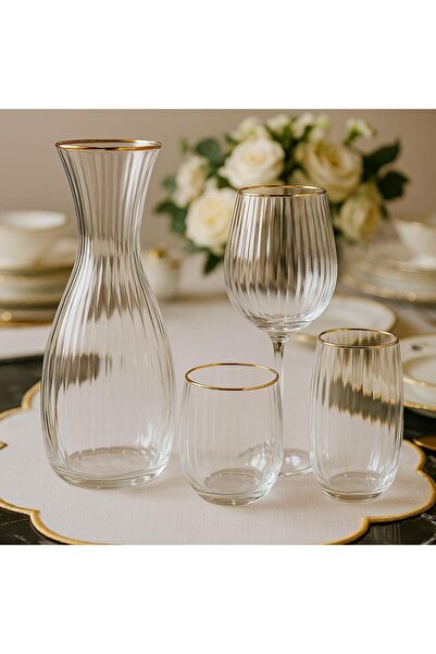 camart 37 Parça 12 Kişilik Su Takımı Bohemia Kristal Carino Gold