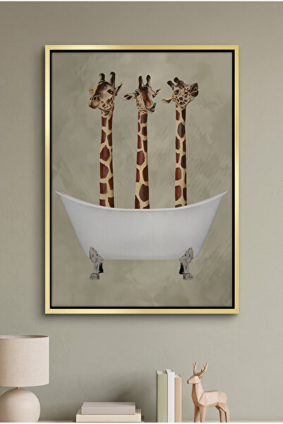 Jasmine Art Three Giraffes Bathing Kids Wall Art | Portrait Framed Canvas Pri...
