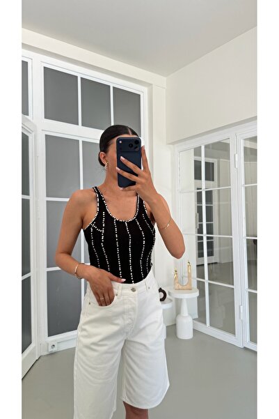 GAUS CO Siyah ZR Model Taşlı Zımbalı Atlet GAUS-01747