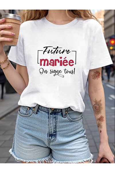 01THEONE Women's French Future Bride T-Shirt - Bridesmaid Wedding Guest Top w...