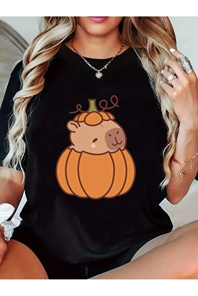 212Wear Women'S Soft cotton T-Shirt with Cute Capybara Pumpkin Graphic, Round...