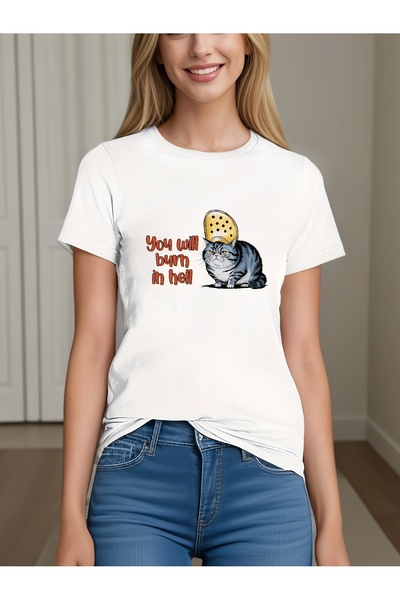 212Wear تي شيرت نسائي مطبوع بأكمام قصيرة وياقة مستديرة، بتصميم كاجوال، قابل ل...