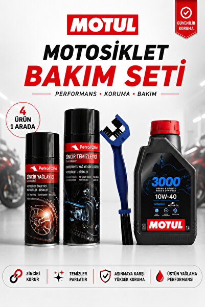 Motul 3000 10W-40 4T 1L Mineral Motosiklet Yağı ve Zincir Bakım Seti 4'lü