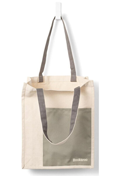 İF Bookaroo Geanta de bumbac Fern & Cream - buzunar frontal, 39x30x8 cm