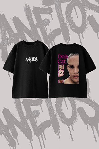 Anetos Doja Cat_25 dizajn, pamučna crna oversize majica sa štampanim leđima