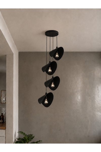 avizade TWİST 4'lü Siyah Sarkıt Modern Avize – Ayarlanabilir Modern Metal Dek...