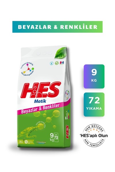 Hes Matik Beyazlar & Renkliler Toz Deterjan 9 kg (72 Yıkama)