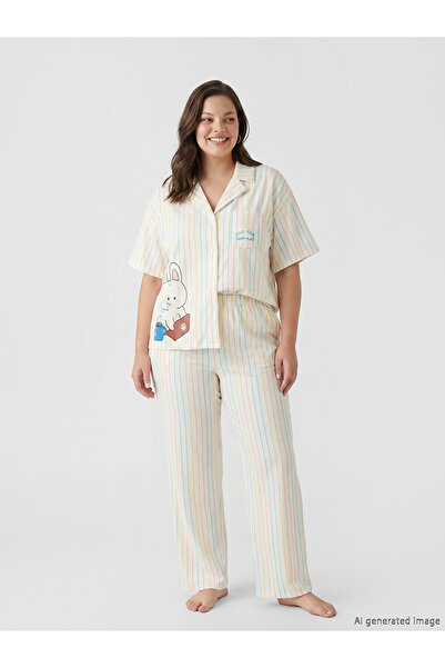 LC Waikiki Peak New Season Shirt Collar Striped Women's Pajama Set