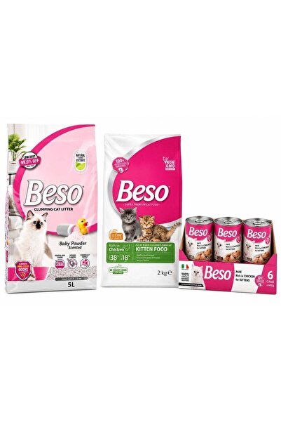 Beso Kitten Complete Care Bundle Chicken Kitten Food 2kg + Chicken Pate Wet K...