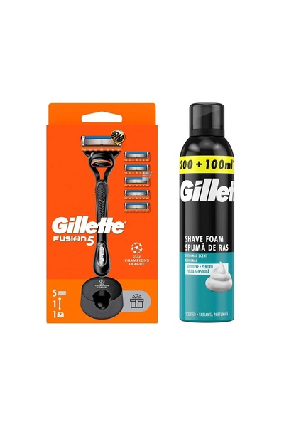 Gillette Fusion5 Tıraş Makinesi ve 5 Başlık + Tıraş Bıçağı Standı + 300 ml Tı...