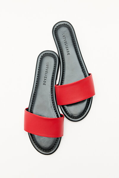 LUTVELIZADE Slippers 2610 - Flat Single Strap Red Women's Slippers