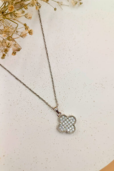 ANGELSS JEWELLERY Women's Anti-Tarnish Steel Zircon Stone Clover Necklace Sil...