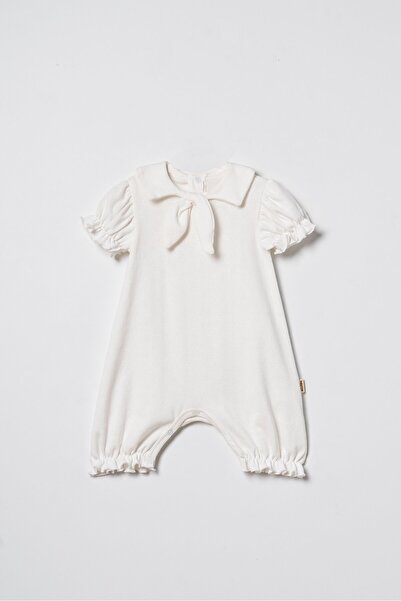 Magu Baby Girl Cotton Ecru Bow Collar Short Jumpsuit
