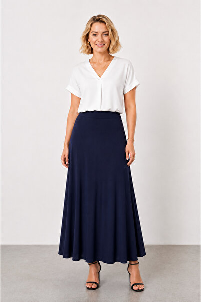 bihan store High Waist Maxi Skirt 8005 - Navy Blue