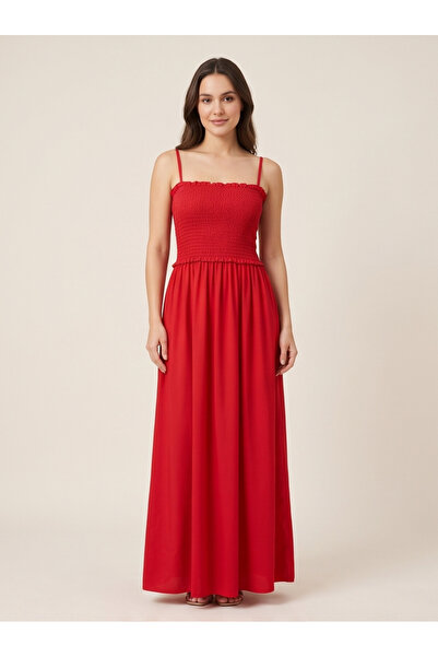 gökçesu Women's Thin Straps, Gipeli Stretchy Chest Detail, Maxi Length, Soft ...