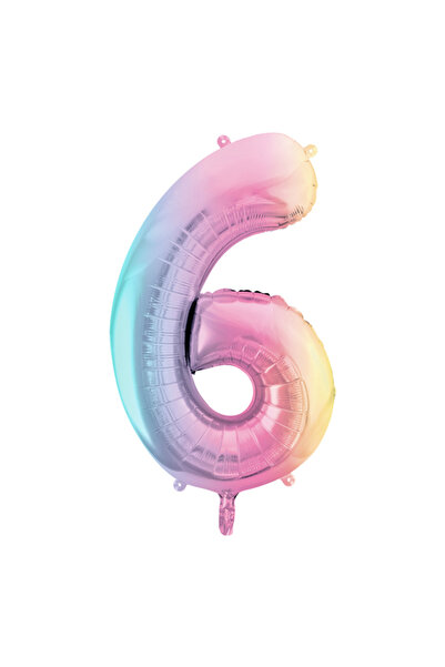 Partydeco Balon folie cifra 6 (86 cm) curcubeu pastel
