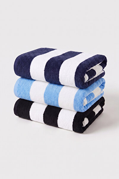 XJIM 3-Pack 100% Cotton Large Size Soft Quick-Drying Striped Beach Bath Towel...