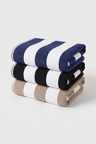 XJIM 3-Pack 100% Cotton Large Size Soft Quick-Drying Striped Beach Bath Towel...