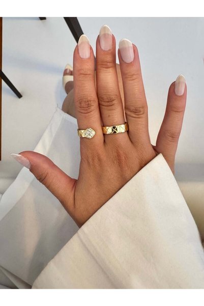 KİUSS Double Sided Stone Gold Ring