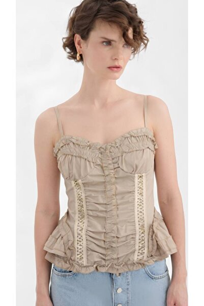 tw3 Women's Skirt Hem and Chest Part Ruffle Detailed Design Corset