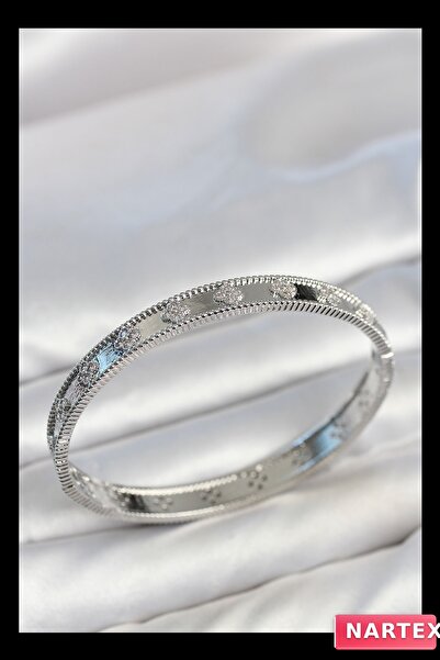 Clariss Silver Color Brass Clover Model Zircon Stone Women's Bracelet