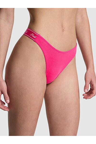 PINK Logolu Pamuklu Derin Bacak Kesim Tanga