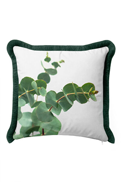 Evimde Bambaşka Botanical Eucalyptus Decorative Fringed Pillowcase - Natural ...