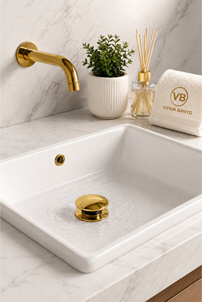 vb vitrinbanyo Altın Lavabo Süzgeci Gold Lavabo Gideri Pirinç Malzeme Parlak ...