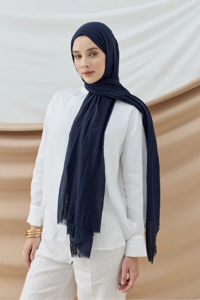 Lidya Şal Moda Kaşmir Neo Pamuk Şal Yumuşak Doklulu Lacivert (75 X 185 )