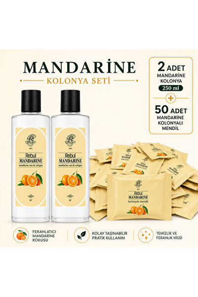 Rebul Mandarine 250 ml Cam Şişe Kolonya 2'li + 50 Adet Tekli Paket Kolonyalı ...