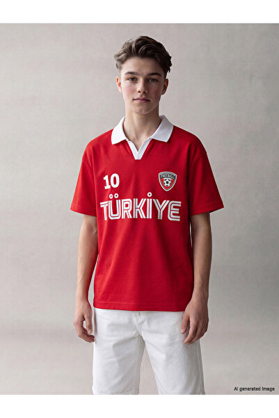 LC Waikiki Nevavm with Difference Polo Collar Fifa World Cup Printed Boy's T-...