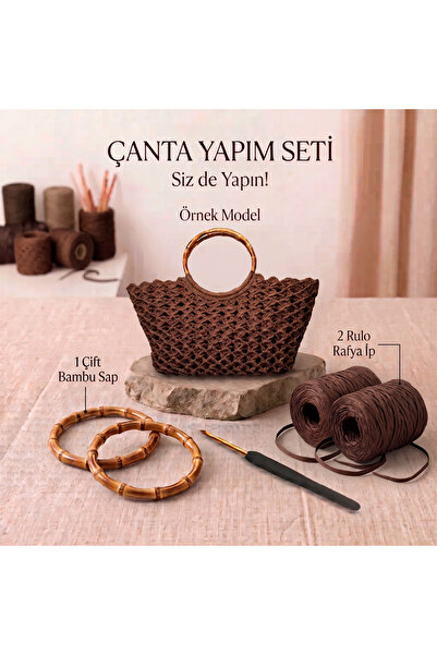 Dastara Atelier Bambu Saplı Rafya Çanta Örgü Seti