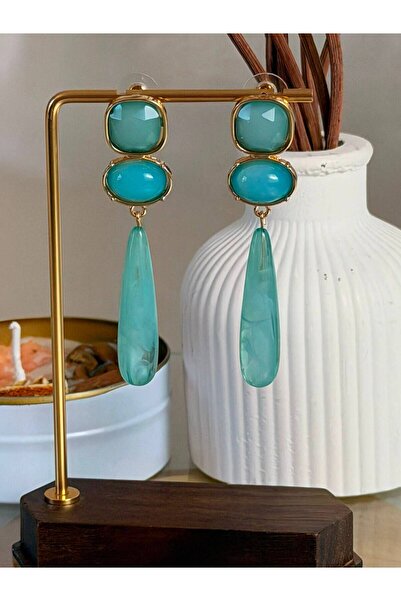 ANKA JEWELLRY Women's Stainless Steel Gold Color Turquoise Stone Long Hanging...