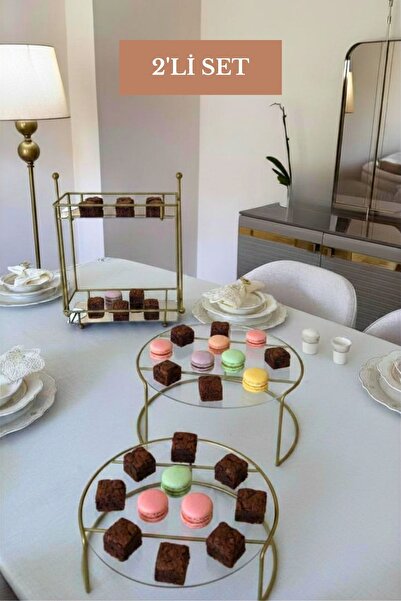 Edora Home Set of 2 Matte Gold Double Large Size Presentation Trays Two-Tier ...