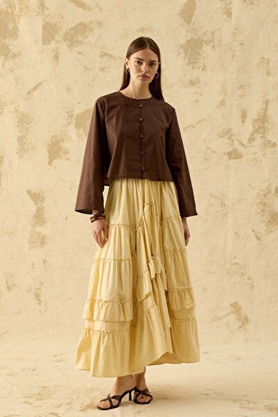 Ceylan Otantik Butter Yellow Cotton Ruffle Layered Skirt