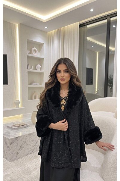 alqarat Selena Winter Shawl – Luxury Faux Fur & Subtle Shimmer