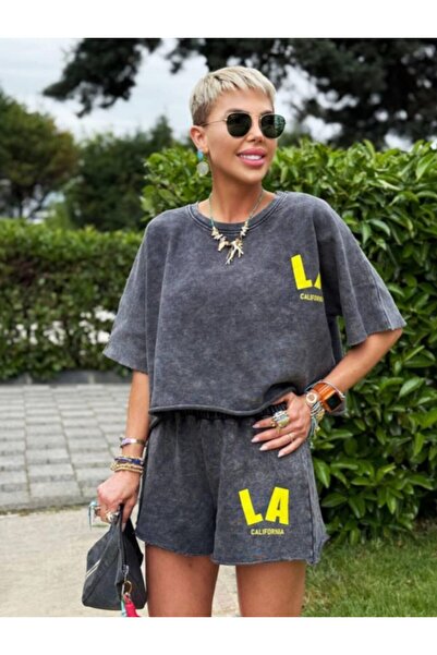 DENİKK Trend Special Washed Distressed Effect Shorts and T-Shirt 2-Piece Spor...