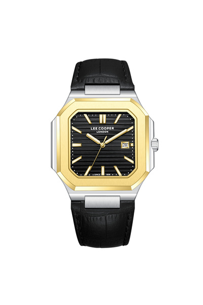 Lee Cooper New Season Men's Wristwatch Black Leather Strap Double Color Corne...