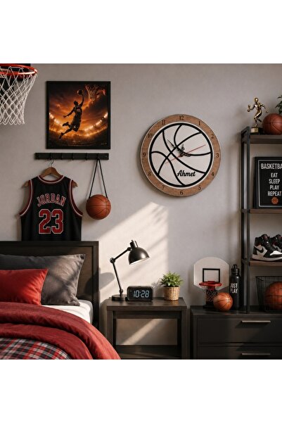 yucisaatleri Basketbol topu temalı kişiye Özel duvar saati 40 cm no45